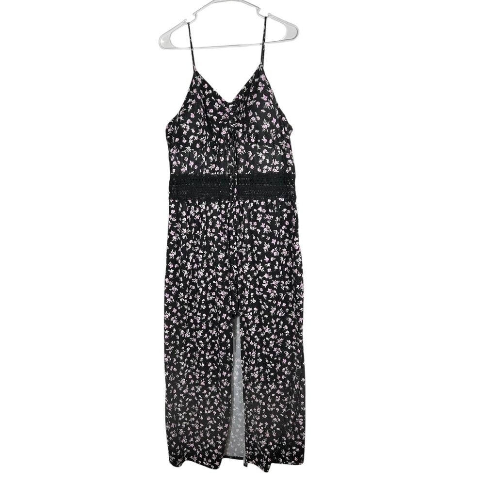No Boundaries Black Pink Floral Maxi Romper Dress Crochet Waist XXXL 21